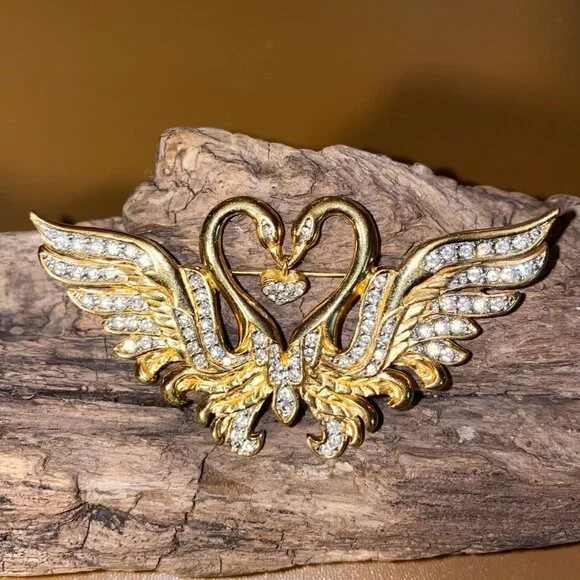 Nolan Miller Jewelry Brooch Large Kissing Swan Heart Nolan